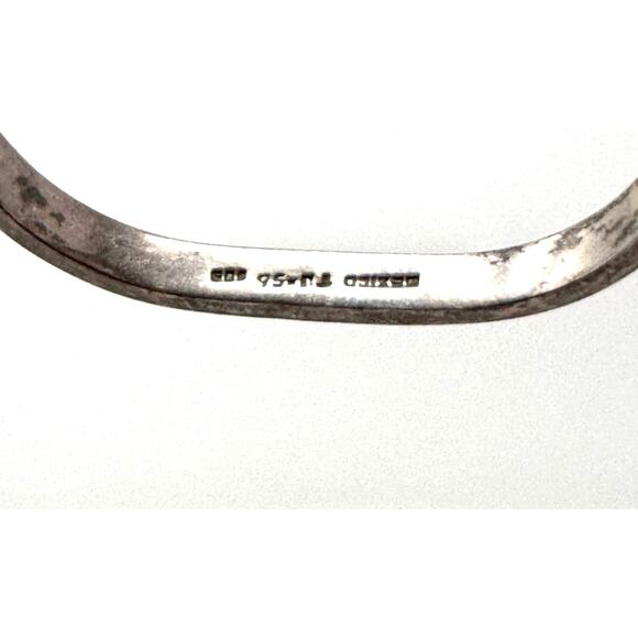 Vintage Mexico Silver Bangle Bracelet Inlaid Turquoise Onyx Stone Natural Unique - Picture 6 of 6